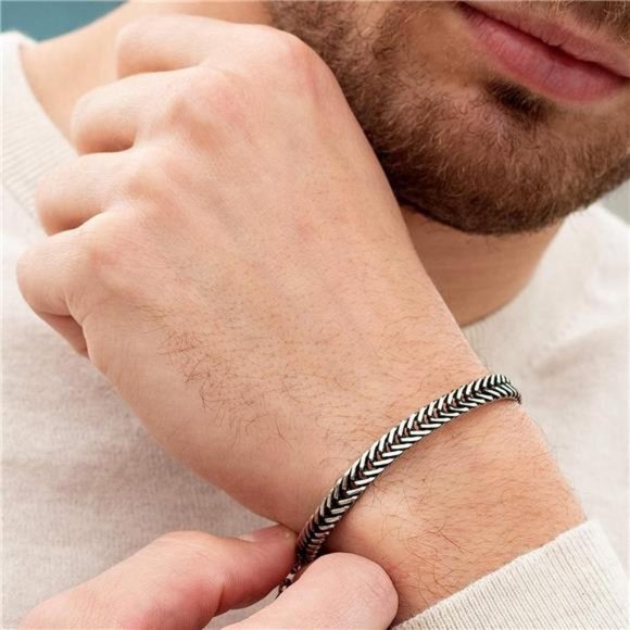 Cuff Chain Stainless Steel Silver Bracelet Men Non-Rust Men's Silver Bracelets - Picture 5 of 9